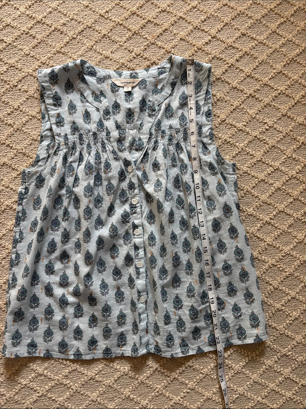 Lucky Brand Light Blue Print Sleeveless Button Front Top - Picture 6 of 9